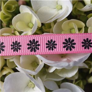 Flower Ribbon - Daisy Black on Pink